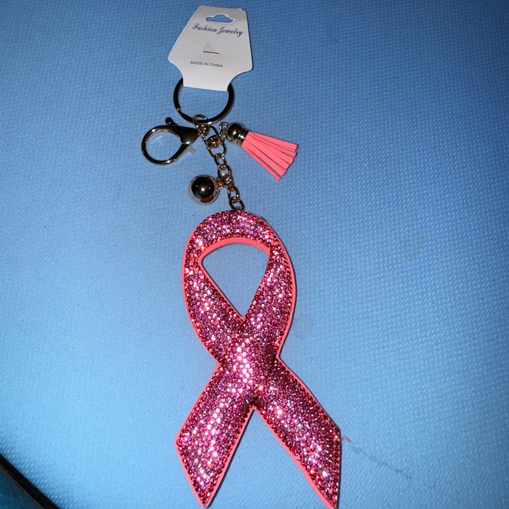 Fashion Jewelry Awareness Ribbon Keychain NEW Pink Rhinestone Tassel